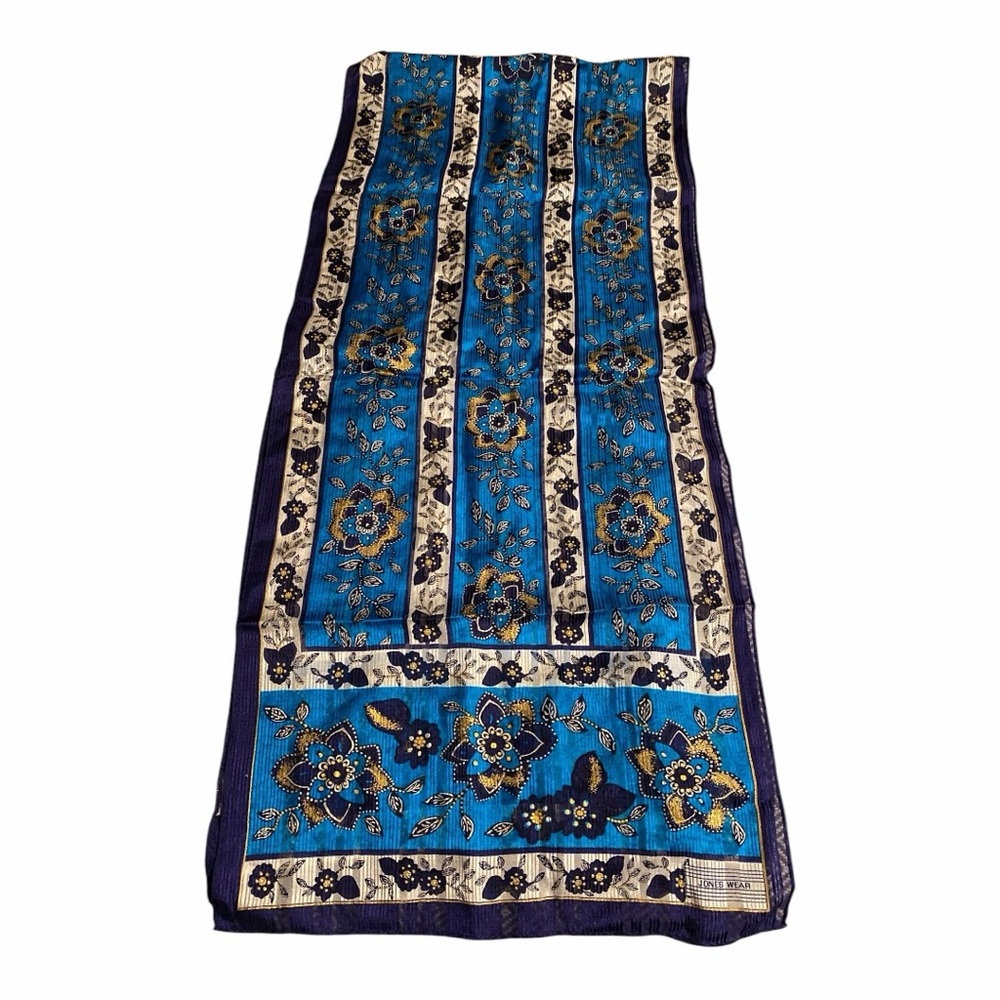 Jones Wear Blue and Gold Patterned Scarf